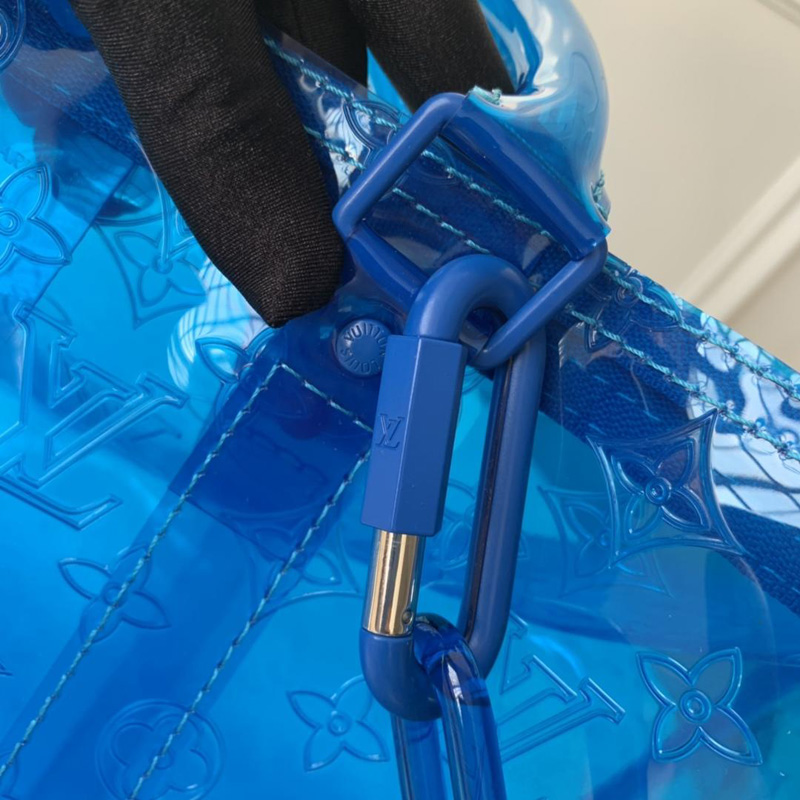 M53272 LV KEEPALL 50 旅行袋(配肩带)透明Monogram印花PVC旅行袋 蓝色