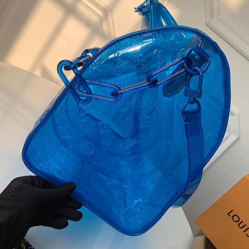 M53272 LV KEEPALL 50 旅行袋(配肩带)透明Monogram印花PVC旅行袋 蓝色