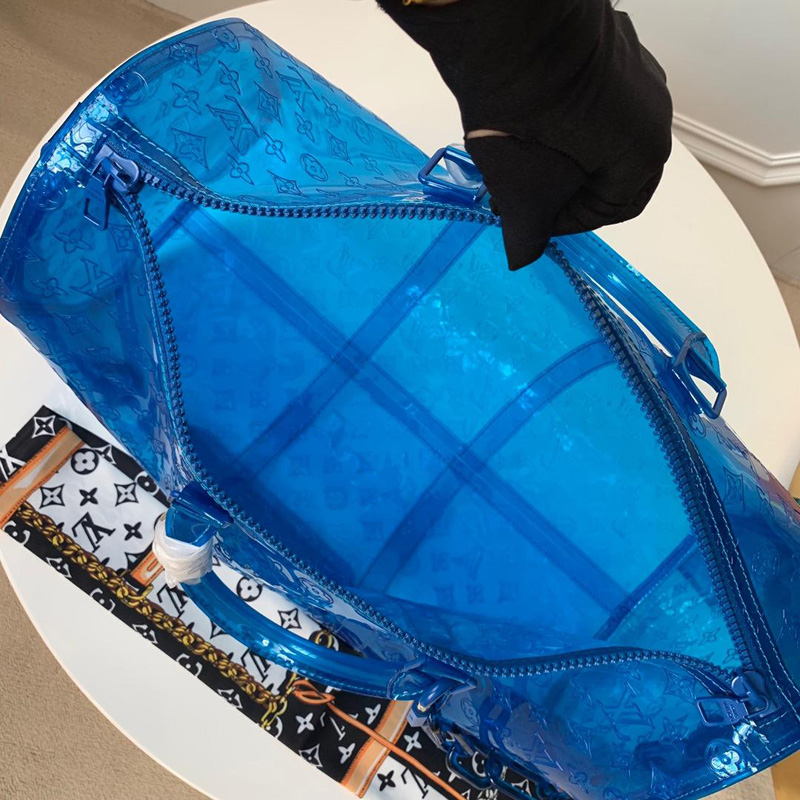M53272 LV KEEPALL 50 旅行袋(配肩带)透明Monogram印花PVC旅行袋 蓝色