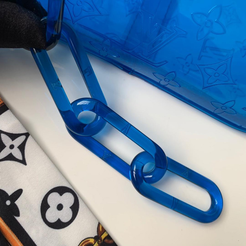 M53272 LV KEEPALL 50 旅行袋(配肩带)透明Monogram印花PVC旅行袋 蓝色