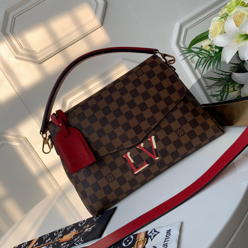 N40176 LV BEAUBOURG 手袋 Damier Ebene 帆布咖啡格女包 红色