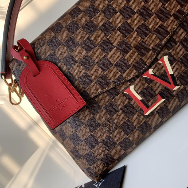 N40176 LV BEAUBOURG 手袋 Damier Ebene 帆布咖啡格女包 红色