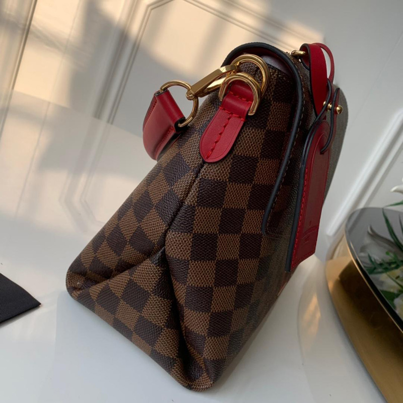 N40176 LV BEAUBOURG 手袋 Damier Ebene 帆布咖啡格女包 红色