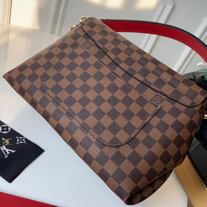 N40176 LV BEAUBOURG 手袋 Damier Ebene 帆布咖啡格女包 红色