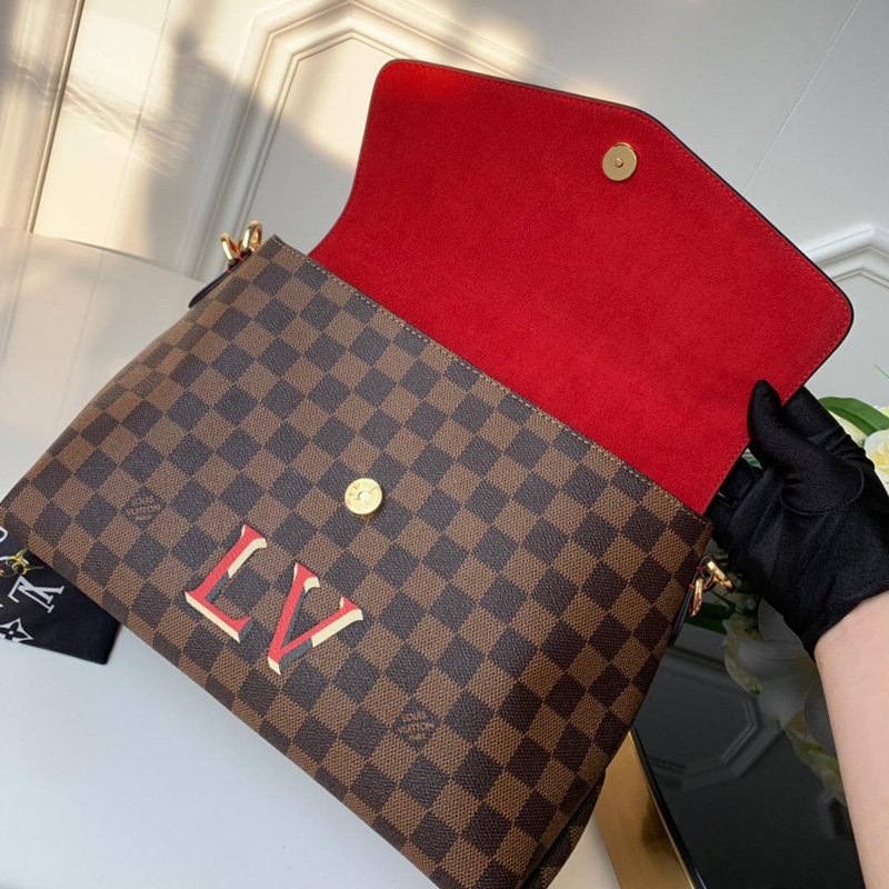 N40176 LV BEAUBOURG 手袋 Damier Ebene 帆布咖啡格女包 红色