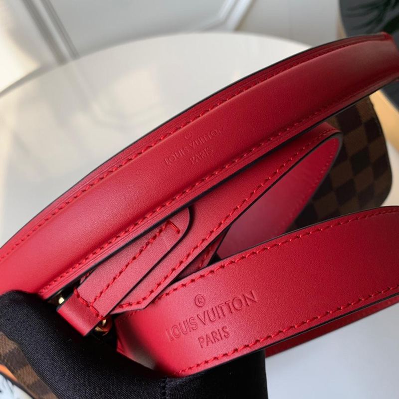 N40176 LV BEAUBOURG 手袋 Damier Ebene 帆布咖啡格女包 红色