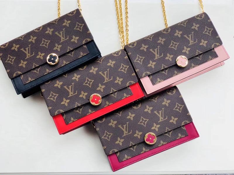 M67404 LV FLORE 链条包 Monogram 帆布配小牛皮女包 LV链条包 玫红