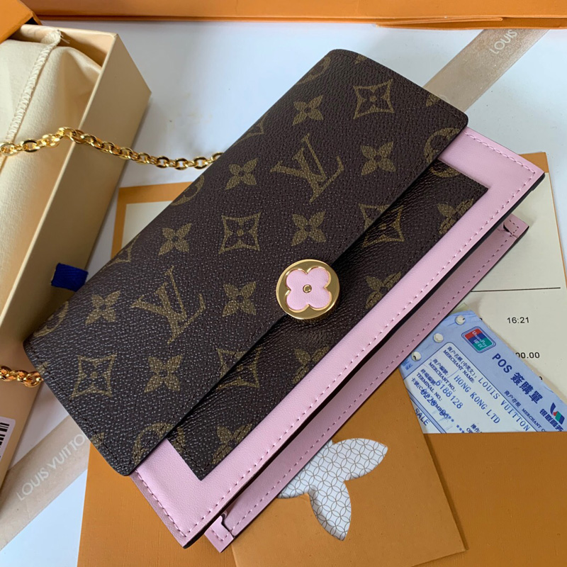 M67405 LV FLORE 链条包 Monogram 帆布配小牛皮女包 LV链条包 粉色