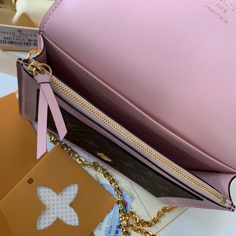 M67405 LV FLORE 链条包 Monogram 帆布配小牛皮女包 LV链条包 粉色