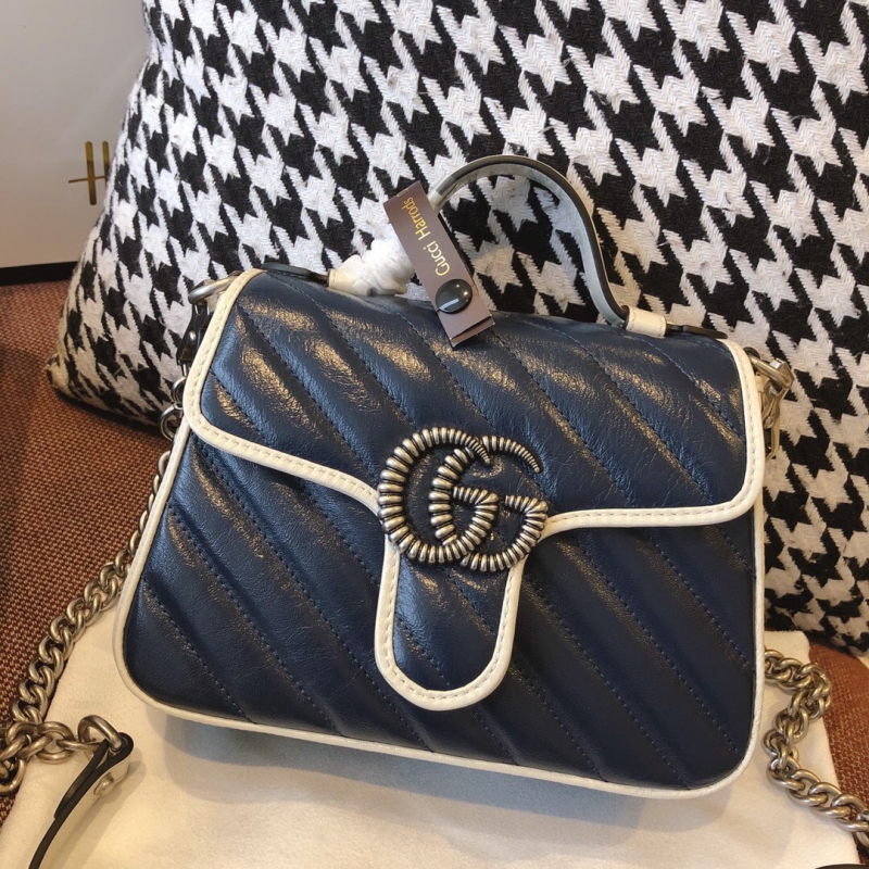 583571 Gucci GG Marmont 系列迷你手提包斜纹绗缝皮革女包蓝色- 米兰站