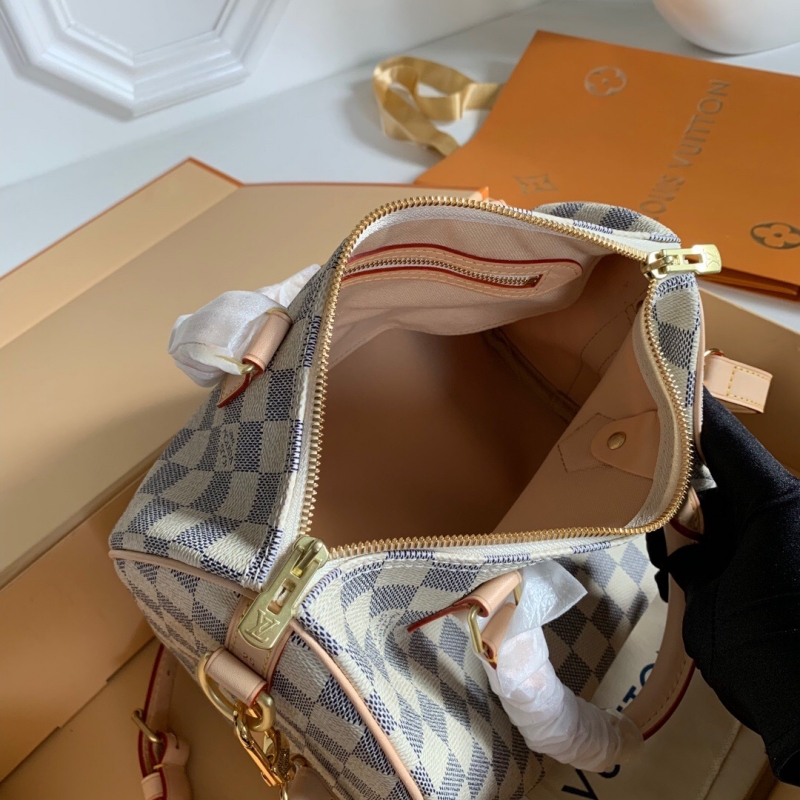 N41374 LV Speedy 25 手袋（配肩带）Damier Azur 涂层帆布枕头包