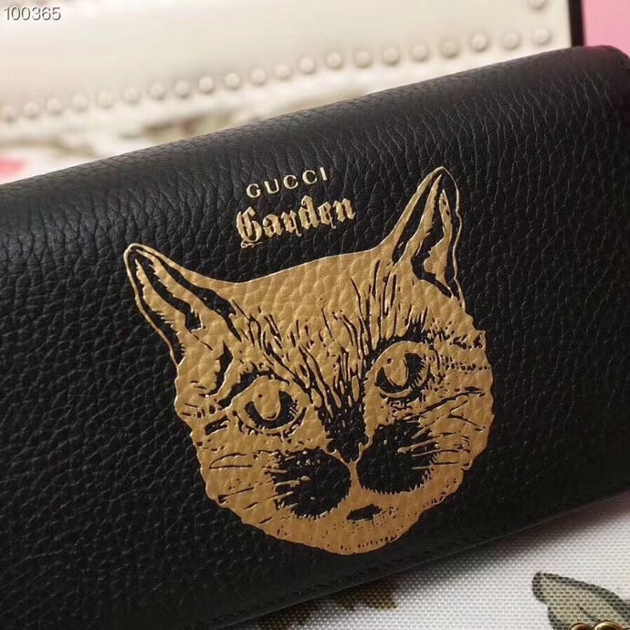 Gucci肩背包头层甩纹牛皮猫头系列链条肩背包黑色 米兰站