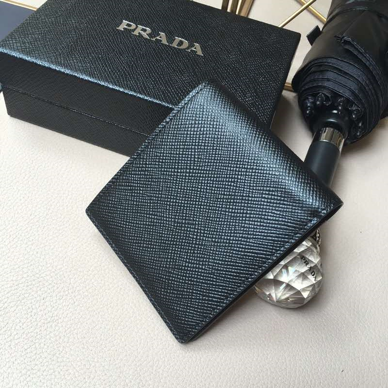 PRADA 2MO513 Men's Saffiano Leather Wallet | 普拉達 男仕銀包 (全黑色)