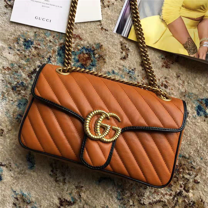 443497 Gucci手袋GG Marmont 斜纹绗缝皮革小号Gucci肩背包砖红色