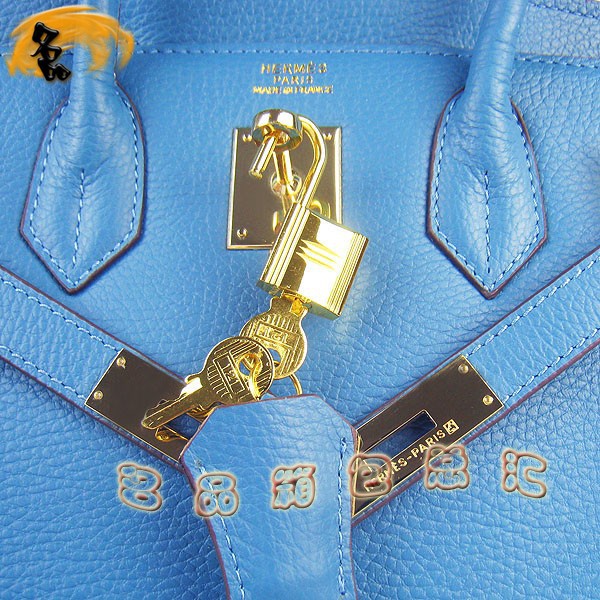 6088 Hermes Birkin 铂金包 Hermes手提包 爱马仕女包 荔枝纹（30） 中蓝色金扣