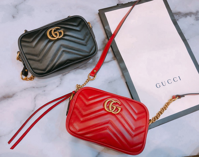 实测开箱Gucci仿旧双G Logo系列Gucci Marmont山型纹相机斜背包